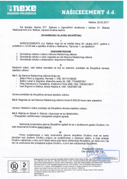 Poziv za izvanrednu glavnu skupštinu 30.03.2017.