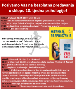 Pozivamo Vas na besplatna predavanja u sklopu 10. tjedna