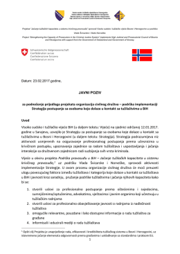 JAVNI POZIV za podnošenje prijedloga projekata organizacija