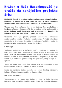 Hribar u Nu2: Hasanbegović je tražio da spriječimo
