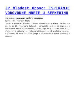JP Mladost Opovo: ISPIRANJE VODOVODNE MREŽE