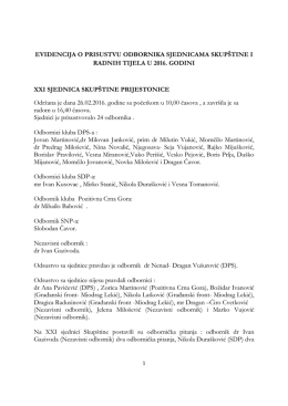 evidencija o prisustvu odbornika sjednicama skup&scaron;tine i radnih tijela