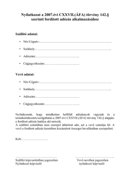 Nyilatkozat a 2007.évi CXXVII.(ÁFA) törvény 142