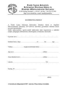 Szándéknyilatkozat - Tinódi Lantos Sebestyén Református Iskola