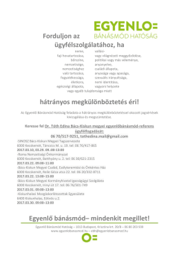 Egyenlő B&aacute;n&aacute;sm&oacute;d Hat&oacute;s&aacute;g m&aacute;rciusi &uuml;gyf&eacute;l fogad&aacute;si