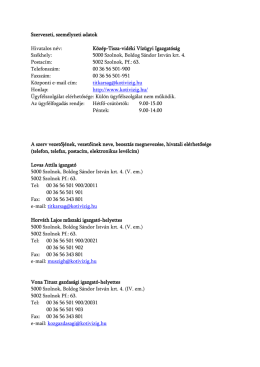 Szervezeti, szem&eacute;lyzeti adatok - K&ouml;z&eacute;p-Tisza