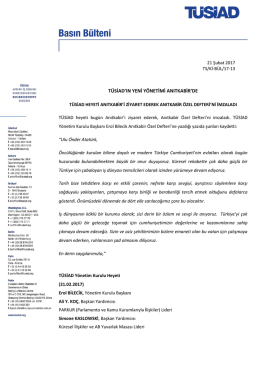 TÜSİAD Basın Bülteni 21 Şubat 2017