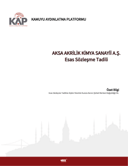 AKSA AKRİLİK KİMYA SANAYİİ A.Ş. Esas S&ouml;zleşme Tadili