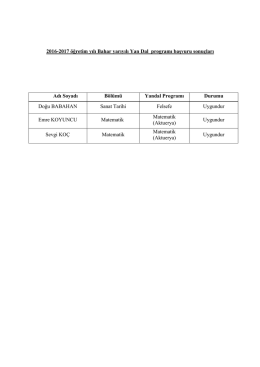2016-2017 öğretim yılı Bahar yarıyılı Yan Dal programı başvuru