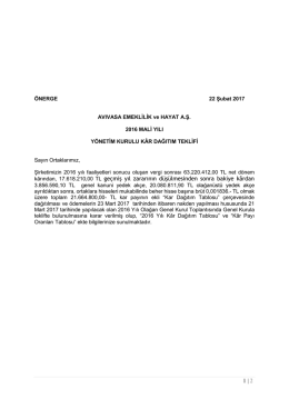 2016 Mali Yılı Yönetim Kurulu Kar Dağıtım Teklifi