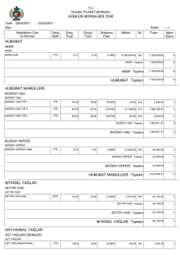 GÜNLÜK BORSA BÜLTENİ HUBUBAT Toplam HUBUBAT