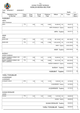 GÜNLÜK BORSA BÜLTENİ HUBUBAT Toplam HUBUBAT YAĞLI