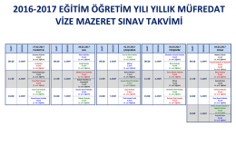 2016-2017 eğitim &ouml;ğretim yılı yıllık m&uuml;fredat vize mazeret sınav takvimi