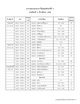 ตารางสอบ ม.๕ ภาคเรียนที่ ๒/๒๕๖๐