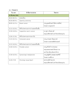 12. กําหนดการ วัน-เวลา หัวข  อการบรรยาย วิทยากร 23 มีนาคม 2560