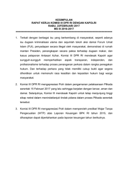 KESIMPULAN RAPAT KERJA KOMISI III DPR RI DENGAN