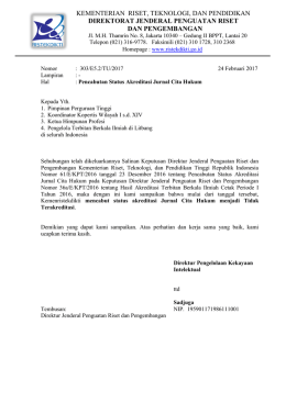 Surat Pengumuman Pencabutan Status Akreditasi Jurnal Cita Hukum