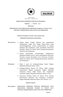 peraturan presiden republik indonesia nomor 2 tahun 2ol7 tentang