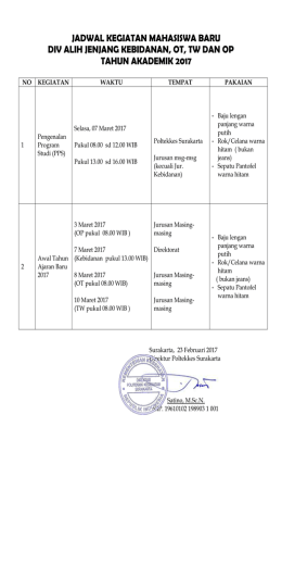 JADWAL KEGIATAN MAHASISWA BARU DIV ALIH JENJANG TH