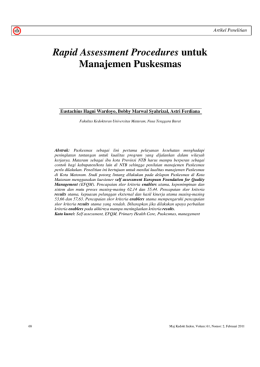 Rapid Assessment Procedures untuk Manajemen Puskesmas (PDF