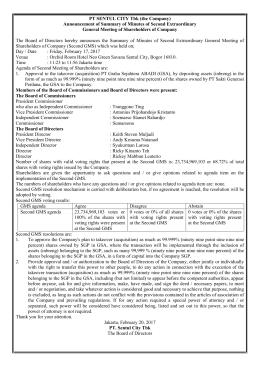 Announcement of Summary of Minutes of Second