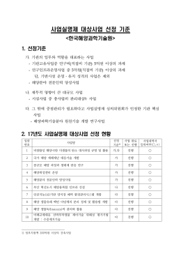 17년도 사업실명제 대상사업 선정기준 및 목록
