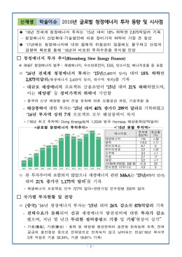 2016년 글로벌 청정에너지 투자 동향 및 시사점