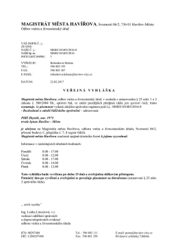 MAGISTRÁT MĚSTA HAVÍŘOVA, Svornosti 86/2, 736 01 Havířov