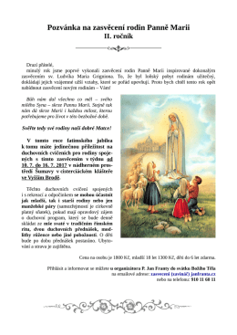 Pozv&aacute;nka na zasvěcen&iacute; rodin Panně Marii