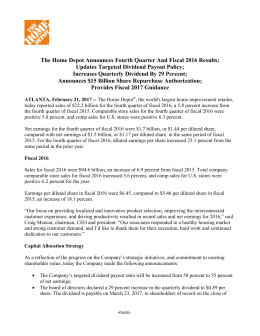 The Home Depot Announces Fourth Quarter And Fiscal 2016