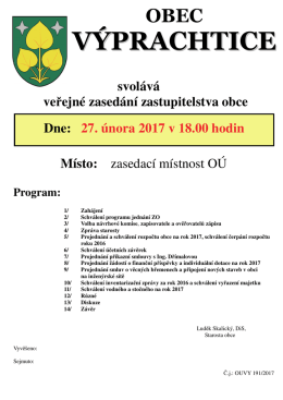 Svol&aacute;n&iacute; veřejn&eacute;ho zased&aacute;n&iacute; zastupitelstva obce V&yacute;prachtice na 27