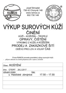 Výkup kůží - v úterý 28.2.2017