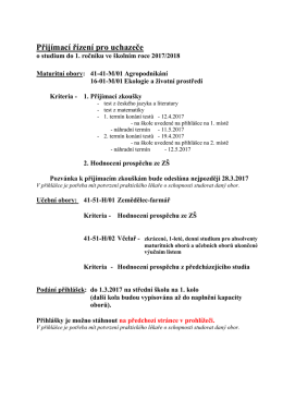 Kritéria přijetí pro školní rok 2017/2018