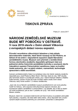 TZ Národní zemědělské muzeum bude mít pobočku v Ostravě