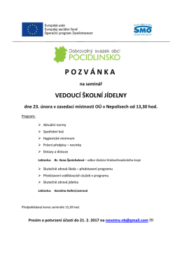 Pozvánka na seminář "Vedoucí školní jídelny"