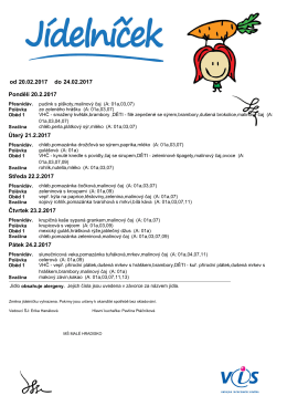 J&iacute;deln&iacute;ček 20.2. - 24.2.2017