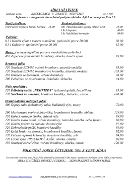 jídelní lístek - Restaurace U Drástů