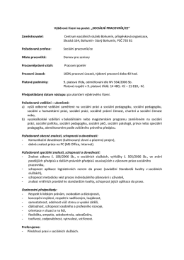 Výběrové řízení na pozici: „SOCIÁLNÍ PRACOVNÍK/CE“