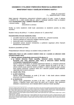 oznámení o vyhlášení výběrového řízení na služební místo