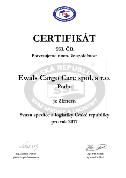 certifikát - Ewals Cargo Care