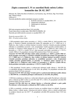 Zápis a usnesení RM č. 51 ze dne 20.2.2017