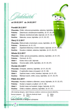 20.02.2017 24.02.2017 od do Pondělí 20.2.2017 Úterý 21.2.2017
