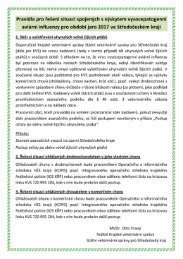 Pravidla pro řešení aviární influenzy pro období jaro 2017