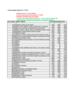 Cen&iacute;k odpadů platn&yacute; od 1.3. 2017 Hodnoty jsou za 1 tunu odpadu. K