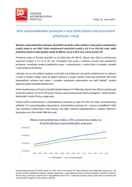 Růst automobilového průmyslu v roce 2016 přinesl růst pracovních