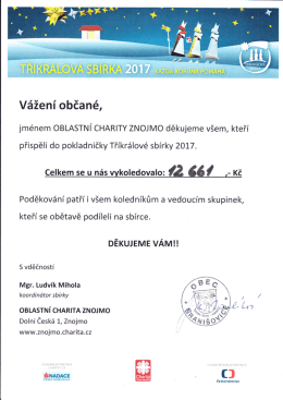 Tříkrálová sbírka 2017 v Branišovicích