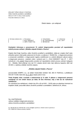 Zveřejnění informace o změně integrovaného povolení
