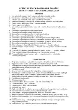 Mechanika – otázky ke státní zkoušce, BC studium