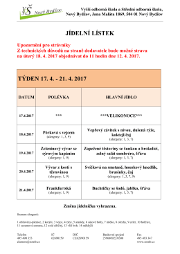 jídelní lístek týden 20. 2. - 24. 2. 2017