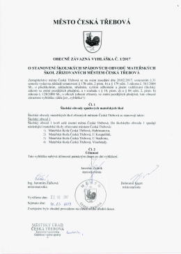 Obecně z&aacute;vazn&aacute; vyhl&aacute;&scaron;ka č. 1/2017 o stanoven&iacute; &scaron;kolsk&yacute;ch